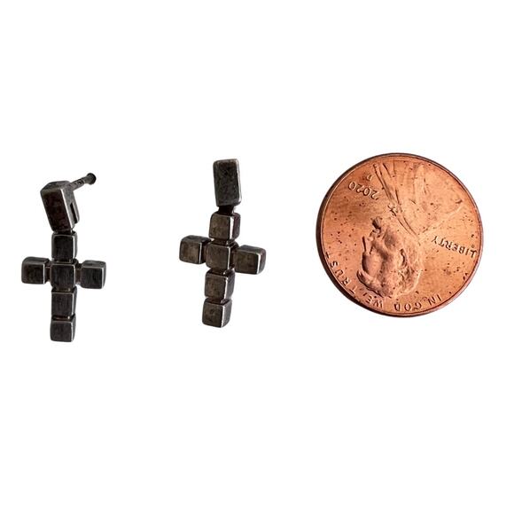 Emporio Armani Silver Block Cross Drop Earrings for Pierced Ears - Picture 4 of 7